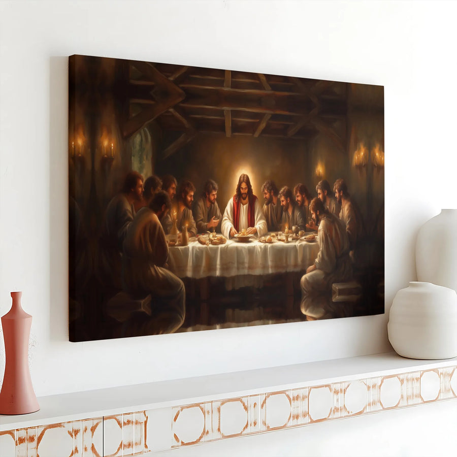 Last Supper Canvas Wall Art | Jesus and His Disciples Print | Premium Gallery Wrapped Canvas | Religious Christian Home Decor Gift