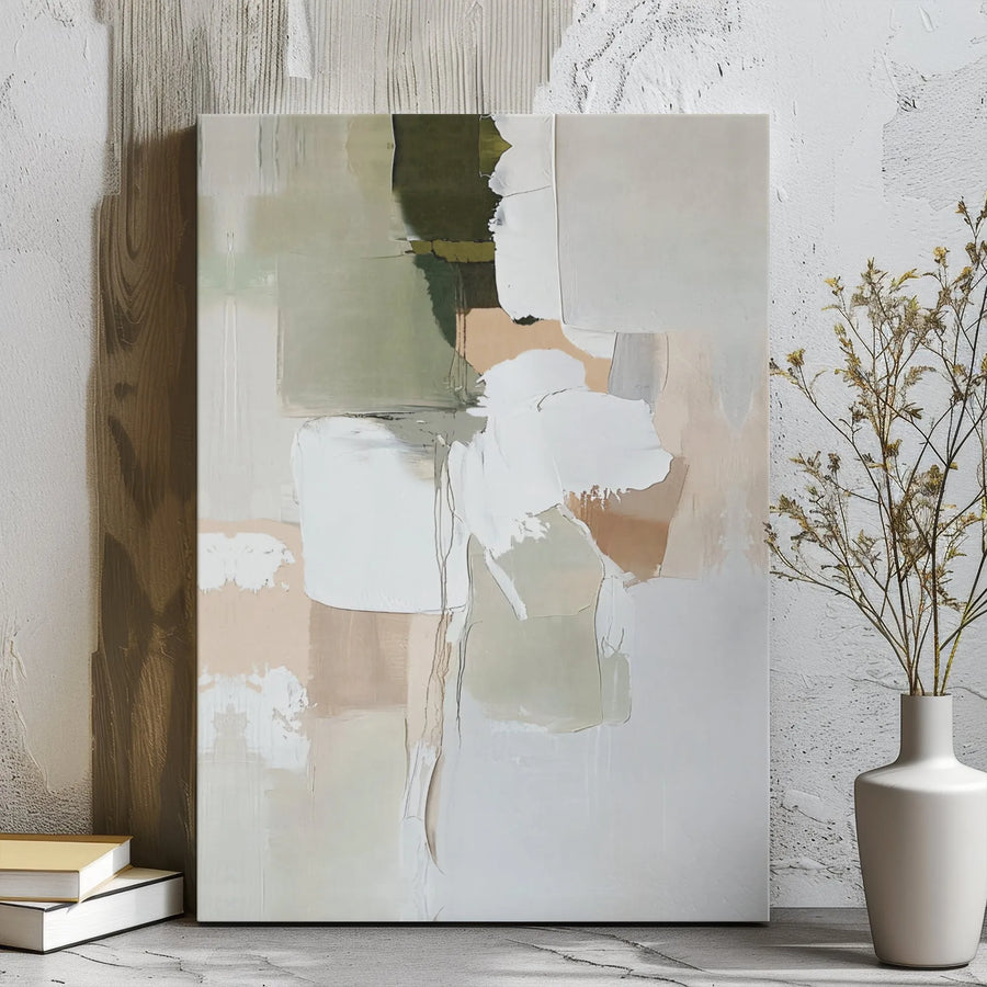 Neutral Abstract Canvas Wall Art | Sage Green and Beige Textured Print | Premium 1.25 Inch Gallery Wrap | Modern Home Office Decor Gift