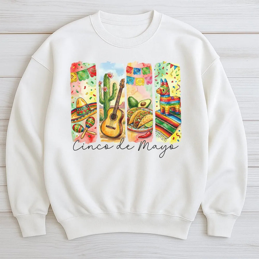 Cinco De Mayo Sweatshirt | Watercolor Mexican Fiesta Graphic | Premium Soft Unisex Pullover | Party Gift for Men & Women
