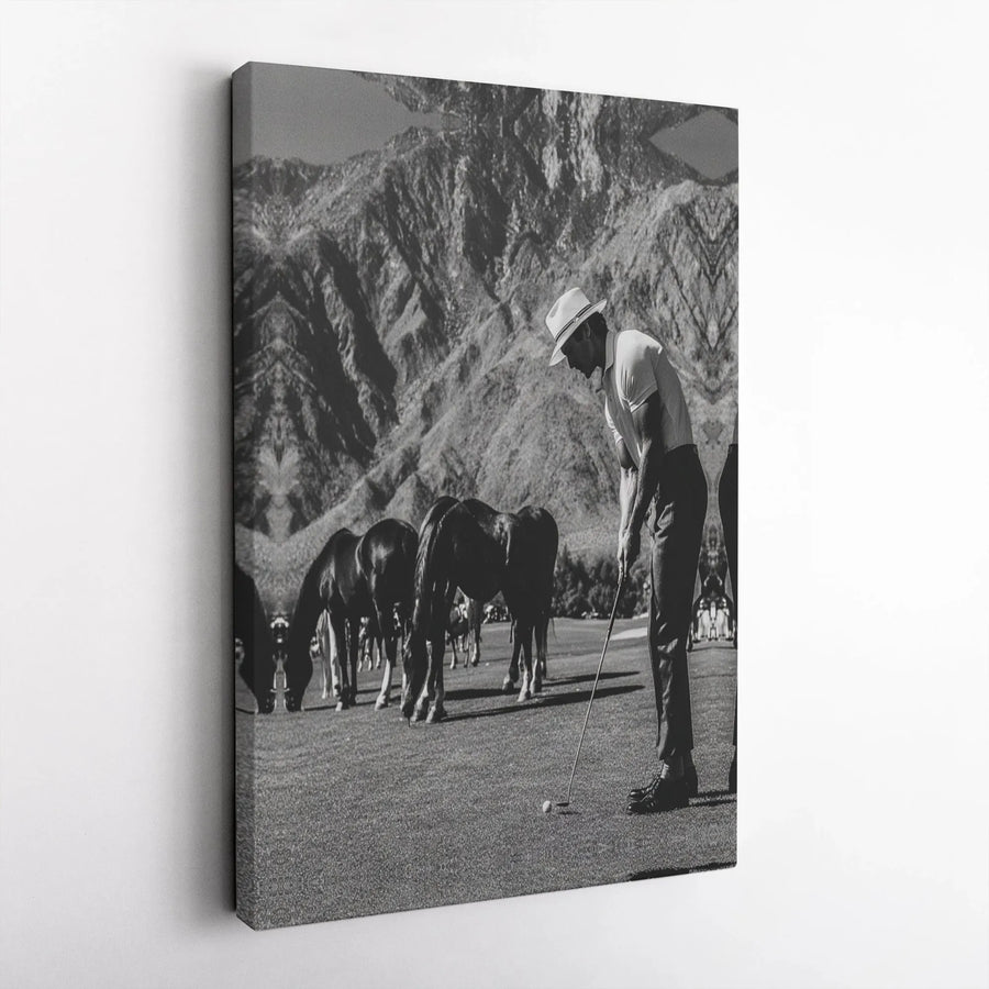 Vintage Golf Wall Art | Golfer Putting With Horses Landscape | Premium Gallery Wrapped Canvas Print | Sophisticated Office or Home Decor Gift