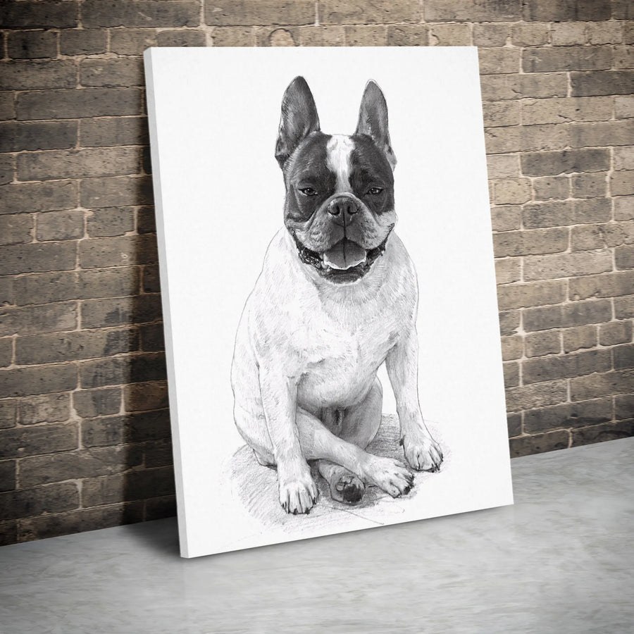French Bulldog Wall Art | Realistic Pencil Sketch Portrait | Gallery-Quality 1.25-Inch Canvas | Modern Dog Decor Gift for Pet Lovers