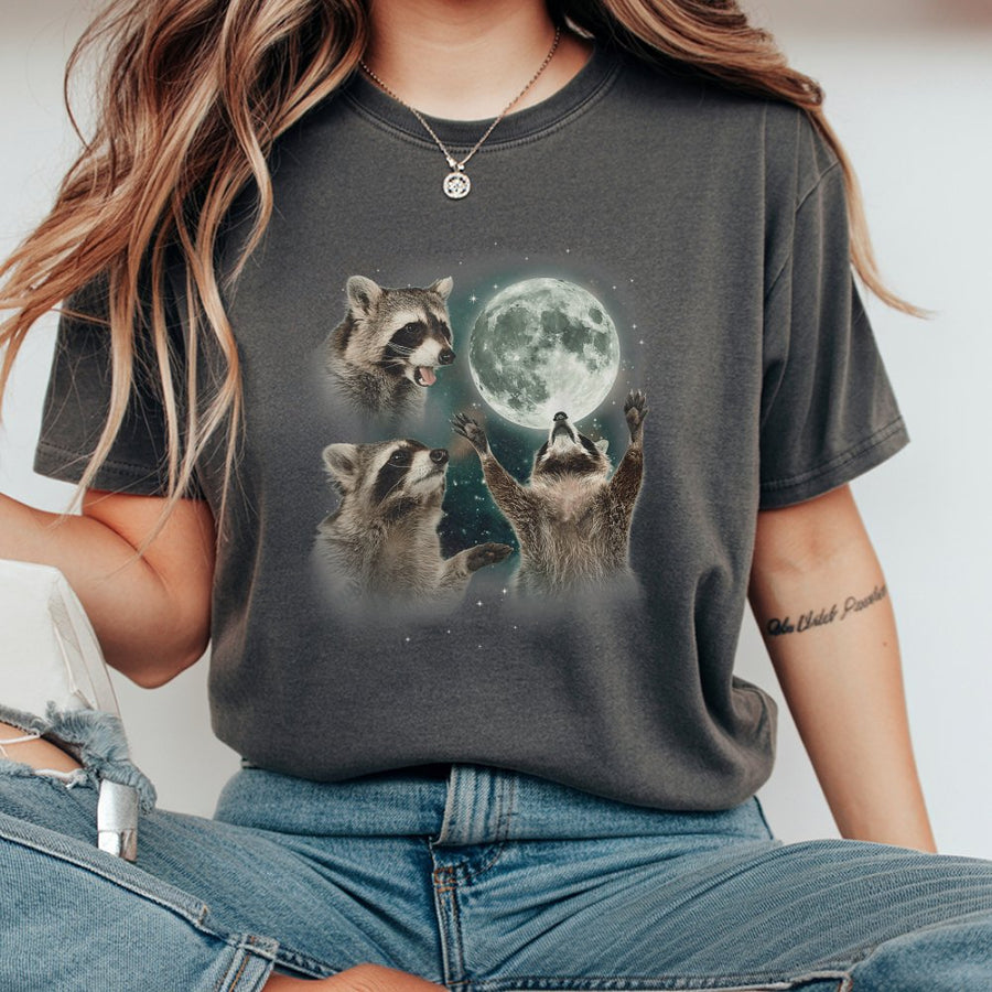 Raccoon Moon T-Shirt | Funny Three Raccoons Graphic | Premium 100% Cotton Soft Tee | Nature Lover Wildlife Gift For Men And Women