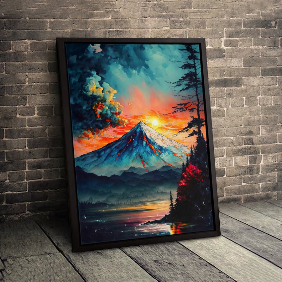 Volcanic Mountain Canvas Wall Art | Vibrant Sunset Landscape Print | 1.25-Inch Premium Gallery Wrap | Modern Home Decor Gift
