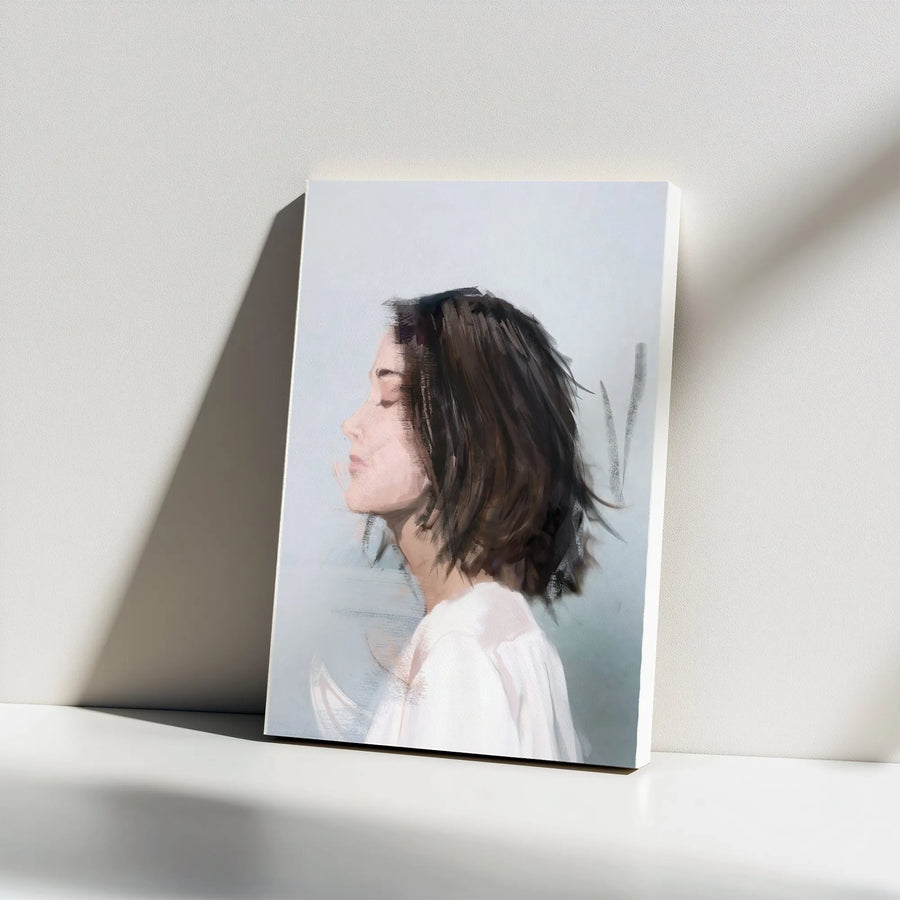 Abstract Woman Portrait Vertical Canvas | Modern Impressionist Female Profile Art | Premium Gallery Wrapped Print | Living Room Decor Gift for Her