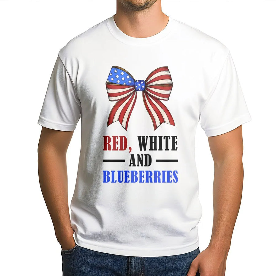 Red White And Blueberries T-Shirt | Patriotic American Flag Bow Design | Premium Soft Cotton Blend | 4th of July Gift for Women and Men