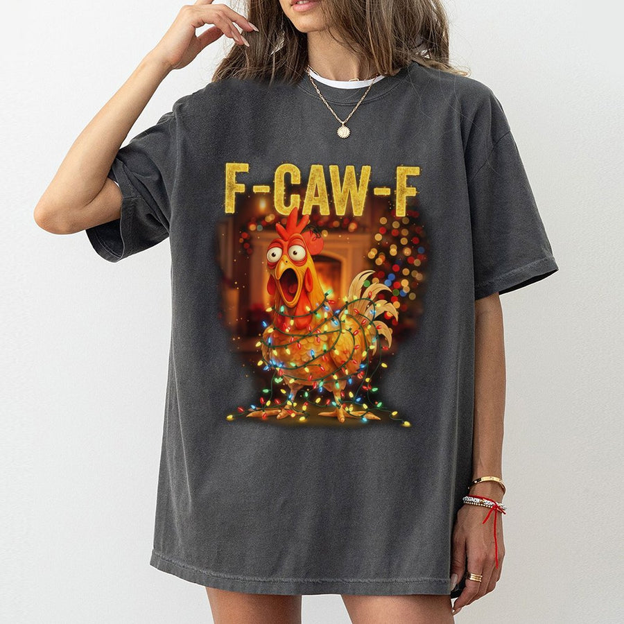 F-CAW-F Chicken T-Shirt | Funny Christmas Poultry Graphic Tee | 100% Premium Cotton | Humorous Holiday Gift For Chicken Lovers And Farmers