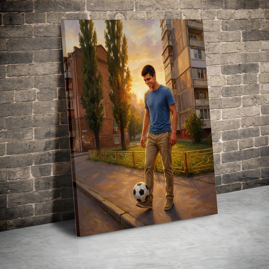 Soccer Wall Art | Urban Street Football Painting | Premium Gallery Wrapped Canvas | Gift for Soccer Player, Sports Room Decor