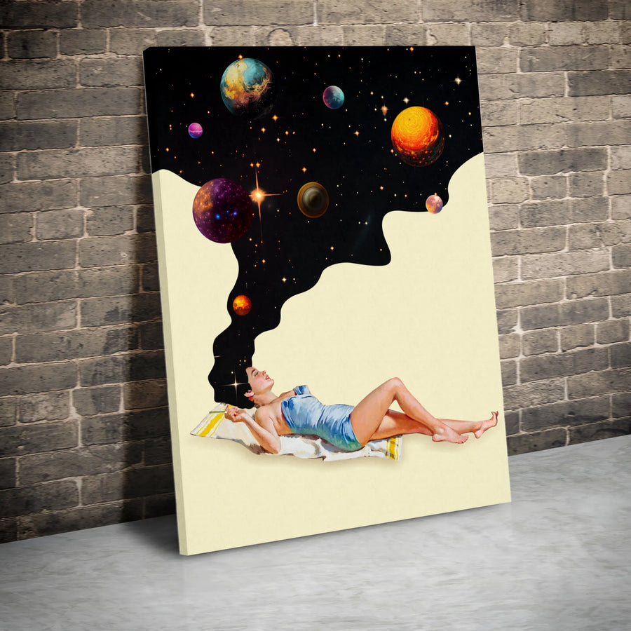 Cosmic Dream Canvas Print | Surreal Galaxy Hair Woman Art | Premium Thick Gallery Wrap | Modern Celestial Wall Decor Gift