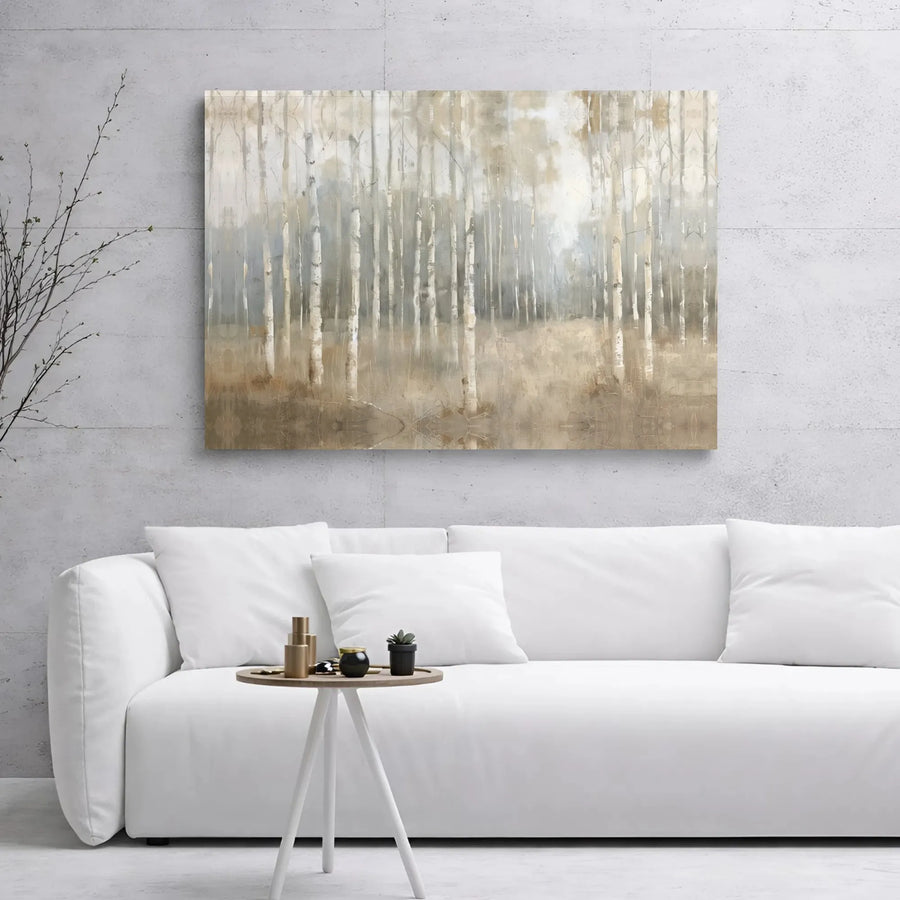 Abstract Birch Tree Wall Art | Neutral Forest Landscape Canvas | Premium Gallery Wrap Print | Modern Minimalist Home Decor Gift