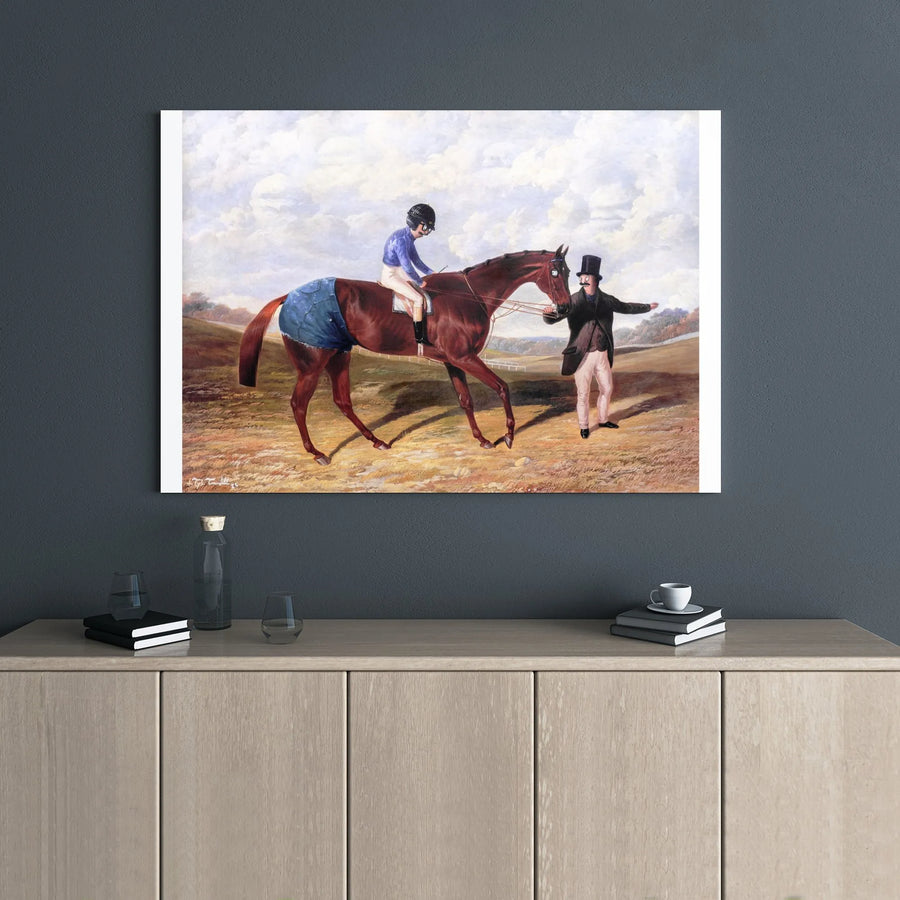 Horse Jockey Portrait Canvas | Funny Cartoon Parody Wall Art | Premium Gallery Wrap Print | Unique Equestrian Gift for TV Show Fans