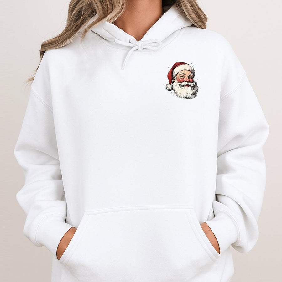 Vintage Santa Claus Hoodie | Classic Christmas Pocket Graphic | Premium Cotton Blend Sweatshirt | Cozy Holiday Gift for Him or Her