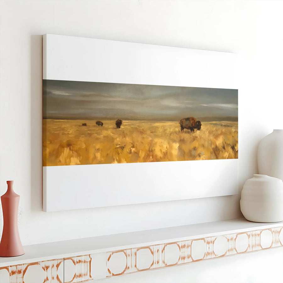 Bison Wall Art Canvas | Rustic Western Landscape Painting | Premium Gallery Wrapped Canvas | Rustic Home & Cabin Decor Gift