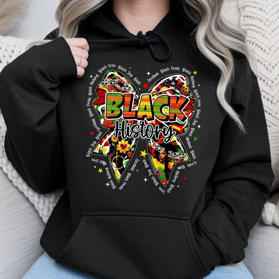 Black History Month Hoodie | Pan-African Bow Graphic Design | Premium Cotton Blend Pullover | Empowerment Gift for Women and Men