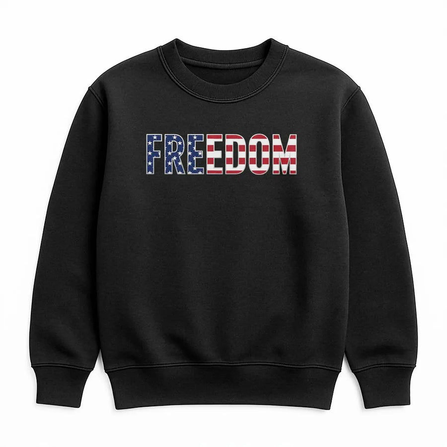 Patriotic Freedom Sweatshirt | USA Flag Text Graphic Tee | Soft 100% Cotton | Gift for Veteran or Patriot