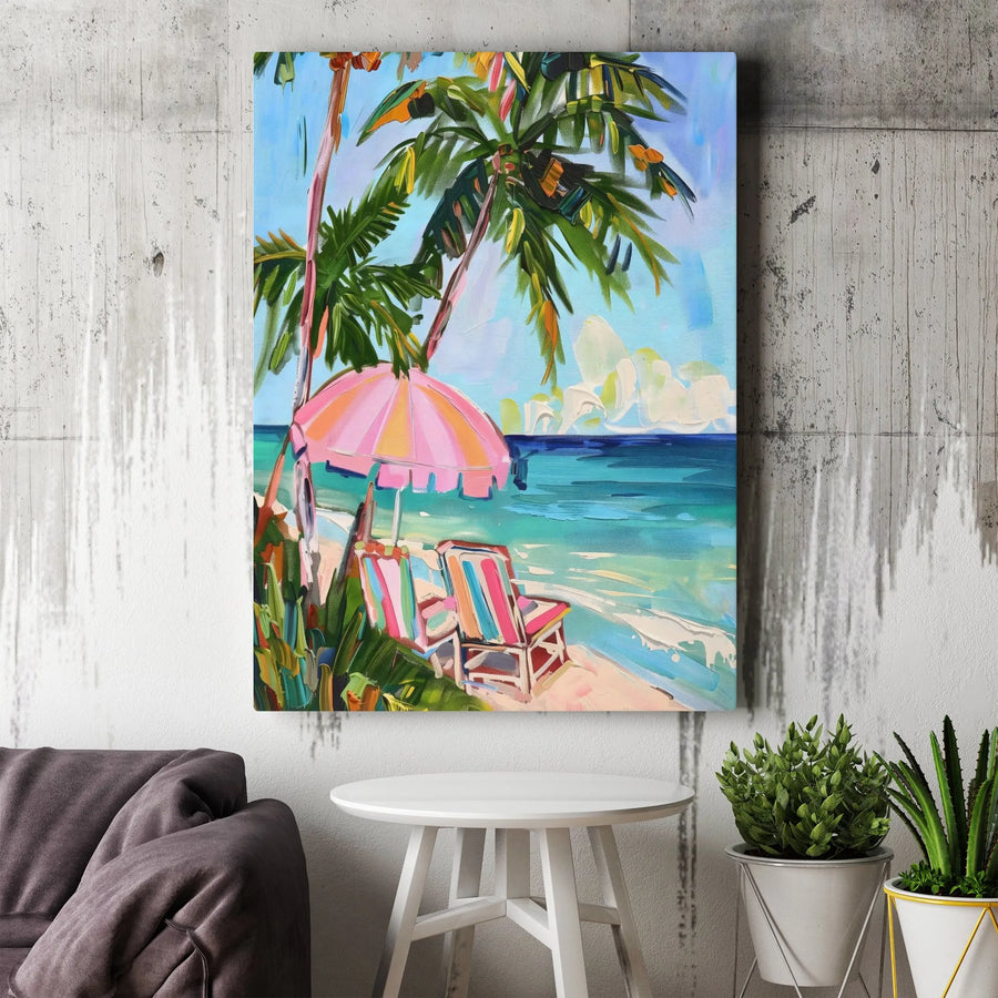 Tropical Beach Canvas Wall Art | Vibrant Impressionist Painting Print | Premium Fade-Resistant Canvas | Coastal Home Decor Gift