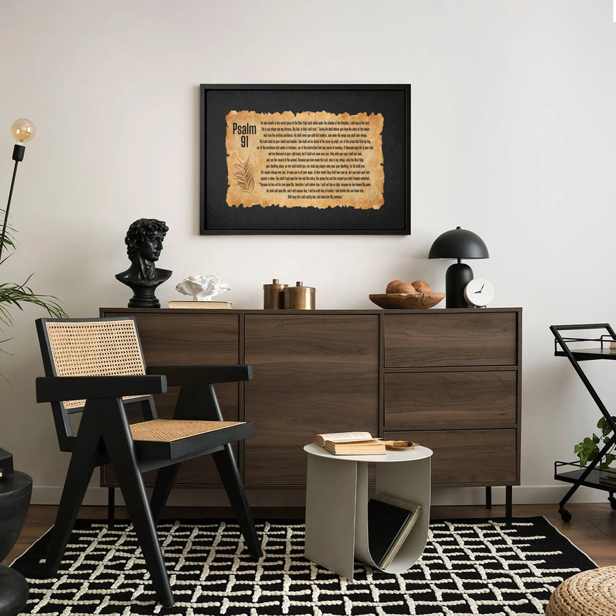 Psalm 91 Scripture Canvas Wall Art | Vintage Parchment Bible Verse Print | Premium 1.25 Inch Gallery Wrap | Christian Home Decor Gift