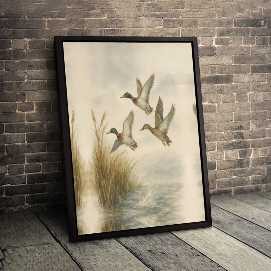 Mallard Duck Canvas Wall Art | Watercolor Flying Ducks Print | Gallery Quality 1.25 Inch Canvas | Rustic Lodge Decor Gift