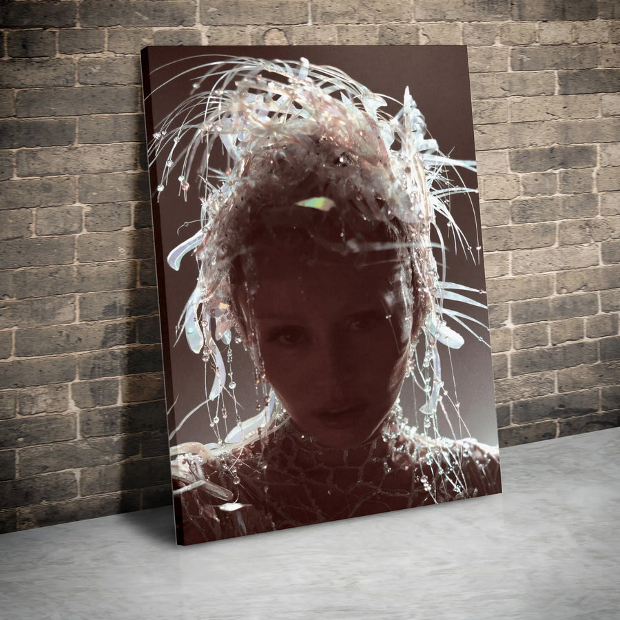 Avant-Garde Portrait Canvas Print | Iridescent Beaded Headpiece Art | Gallery-Quality 1.25" Profile | Modern Aesthetic Wall Decor Gift