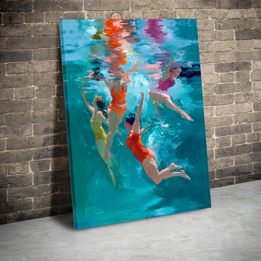 Underwater Swimmers Canvas Print | Colorful Abstract Painting Art | Premium 1.25" Gallery Wrap | Modern Coastal Home Decor Gift