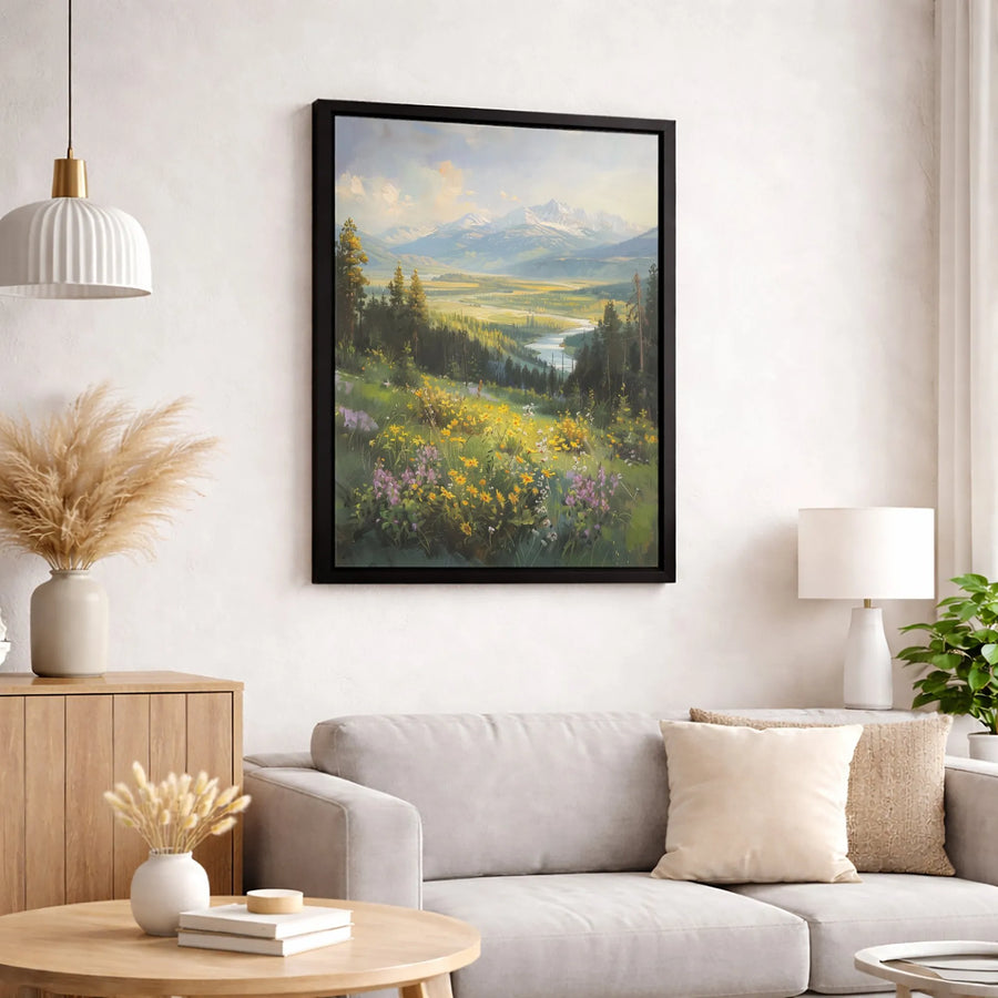 Mountain Valley Landscape Canvas Art | Wildflower Meadow Print | Premium 1.25" Gallery Wrap | Nature Wall Decor for Home Office
