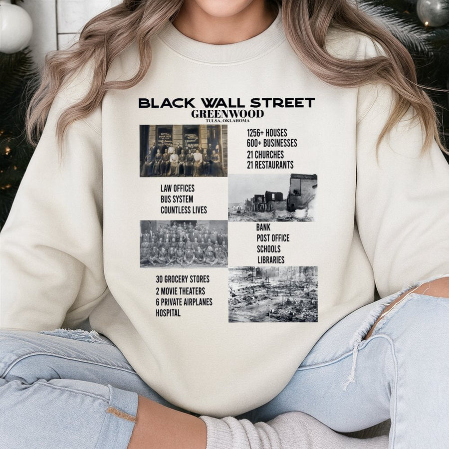 Black Wall Street Sweatshirt | Greenwood Tulsa Heritage Design | Premium Cotton Blend | African American History Month Gift For Men Women