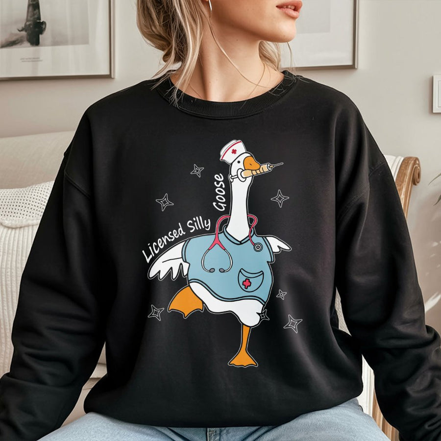 Nurse Silly Goose Sweatshirt | Funny Nursing Student Graphic | Premium Cotton Blend | Gift for Nurse Practitioner RN Graduation