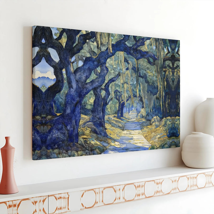 Blue Live Oak Trees Canvas | Spanish Moss Landscape Wall Art | Premium 1.25" Gallery Wrap | Nature Home Decor Gift for Nature Lovers