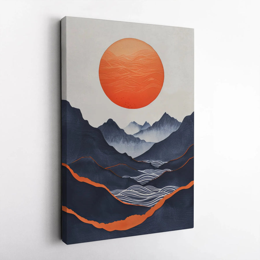 Japanese Mountain Wall Art | Abstract Sunset Landscape Canvas | Premium Gallery Wrap Print | Modern Minimalist Home Decor