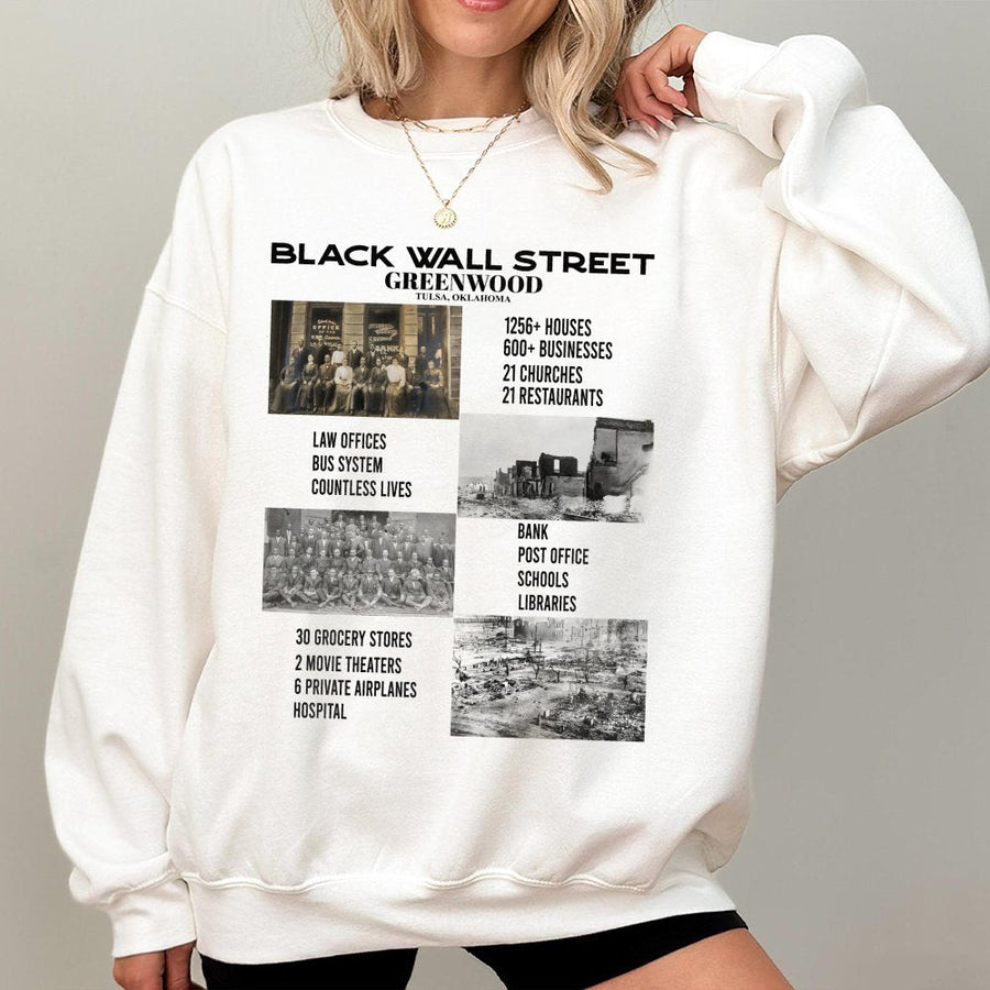 Black Wall Street Sweatshirt | Greenwood Tulsa History Graphic | Premium Cotton Blend | African American Heritage Gift for History Lovers