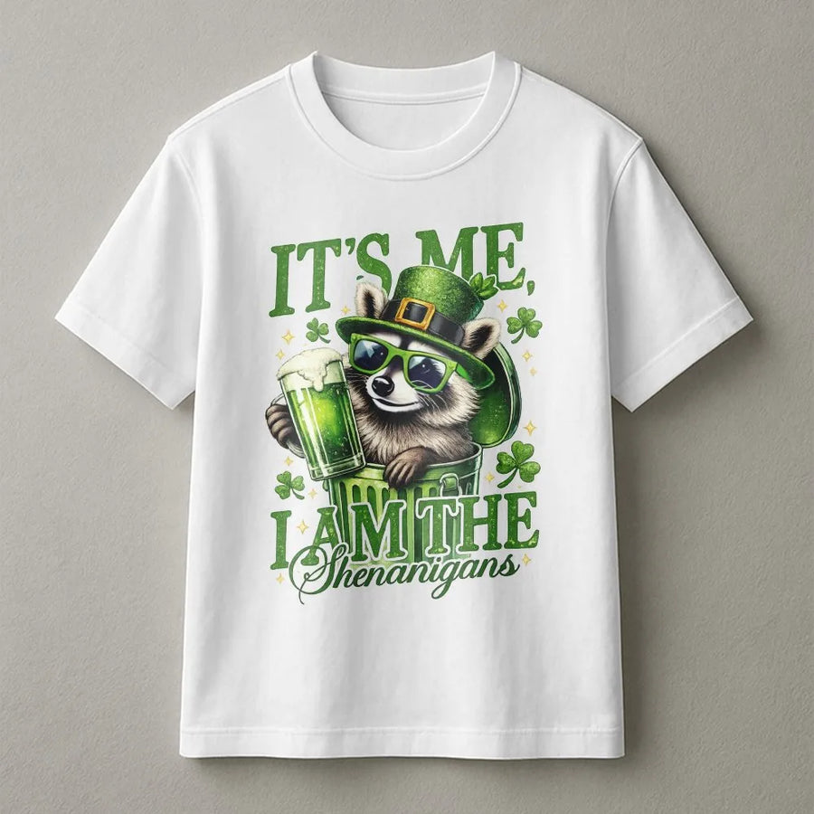 It's Me I Am The Shenanigans T-Shirt | Funny St. Patrick's Day Raccoon Graphic Tee | 100% Cotton Premium Quality | Gift for Him or Her