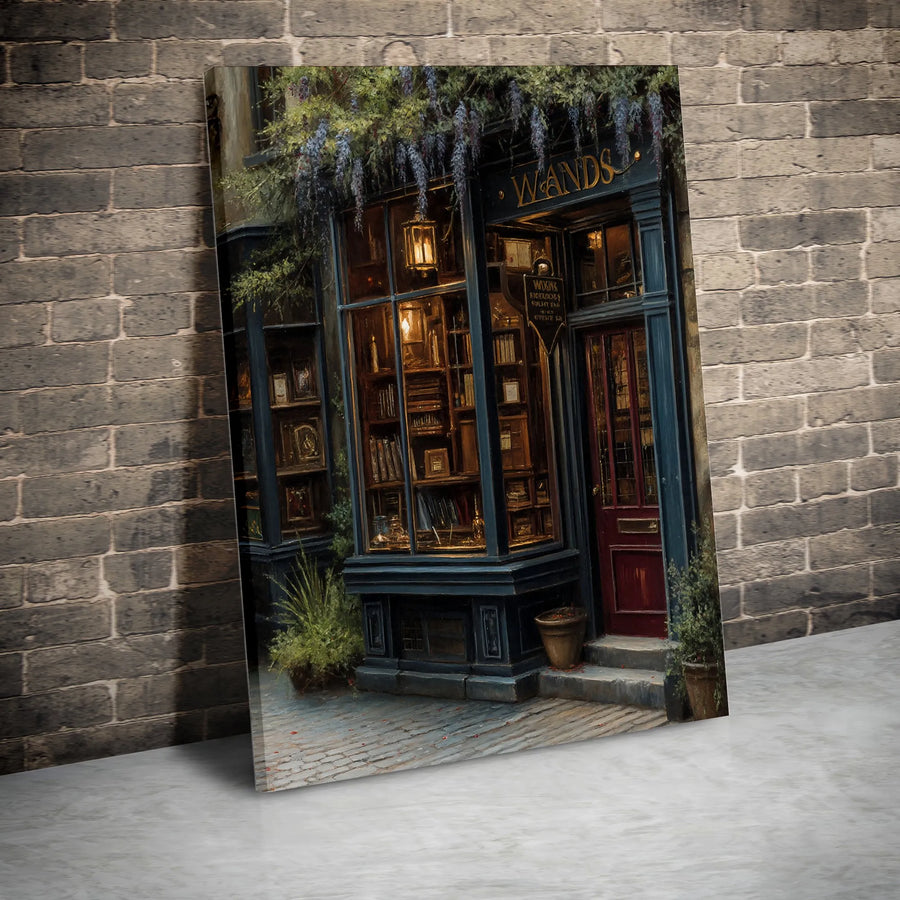 Wizard Wand Shop Wall Art | Magical Alley Street Scene | Premium Gallery-Wrapped Canvas | Fantasy Home Decor Gift