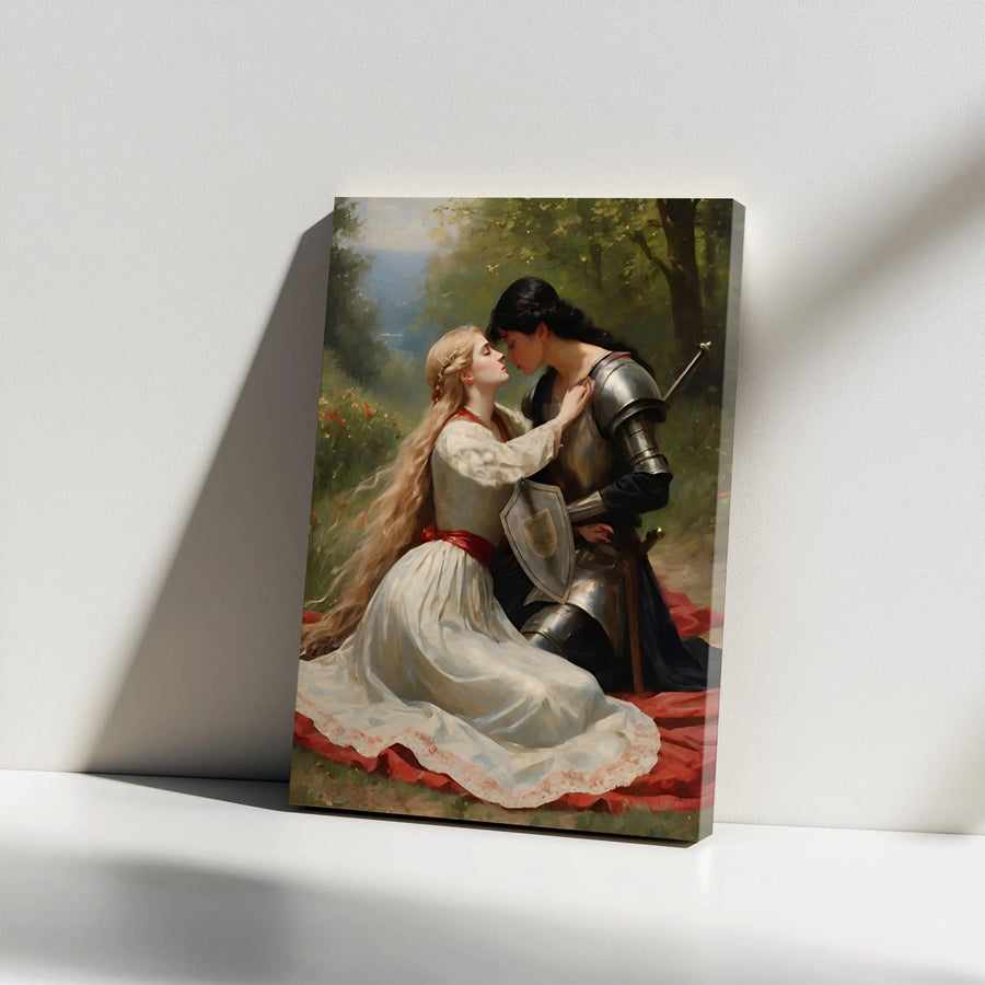 Sapphic Knight and Princess Canvas | Romantic Medieval Fantasy Art | Premium Gallery Wrap Wall Decor | Anniversary Gift for Her