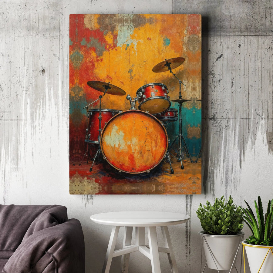 Drum Set Canvas Wall Art | Abstract Drum Kit Painting Print | Premium 1.25" Thick Canvas | Music Room Decor Gift for Musician