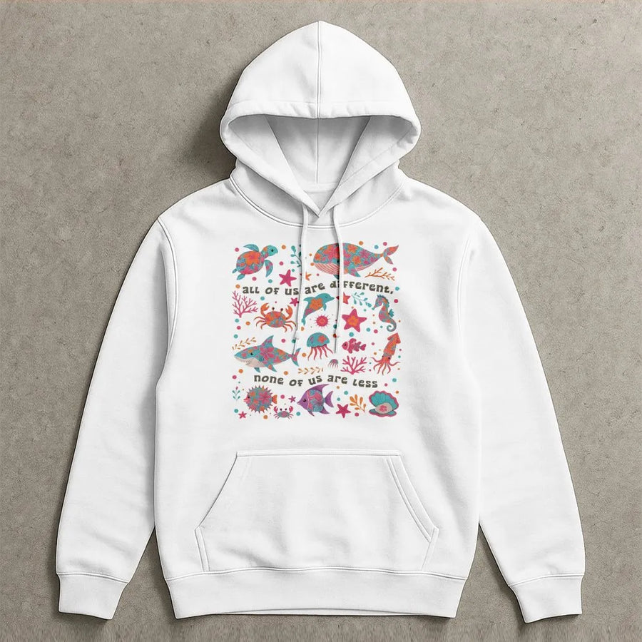Neurodivergent Hoodie | Colorful Sea Life Inclusion Quote | Premium Cotton-Blend | Gift for Special Education Teacher