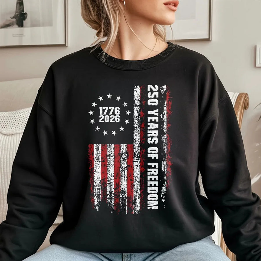 USA 250th Anniversary Sweatshirt | Vintage 1776-2026 Distressed Flag | Soft Cotton Blend | Patriotic 4th of July Gift For Americans