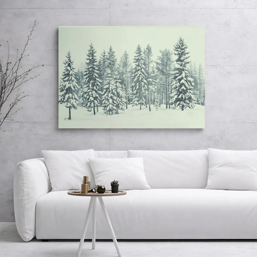 Winter Pine Forest Canvas Wall Art | Snowy Woodland Tree Print | 1.25 Inch Gallery Wrap Premium Decor | Nature Landscape Gift For Home Office