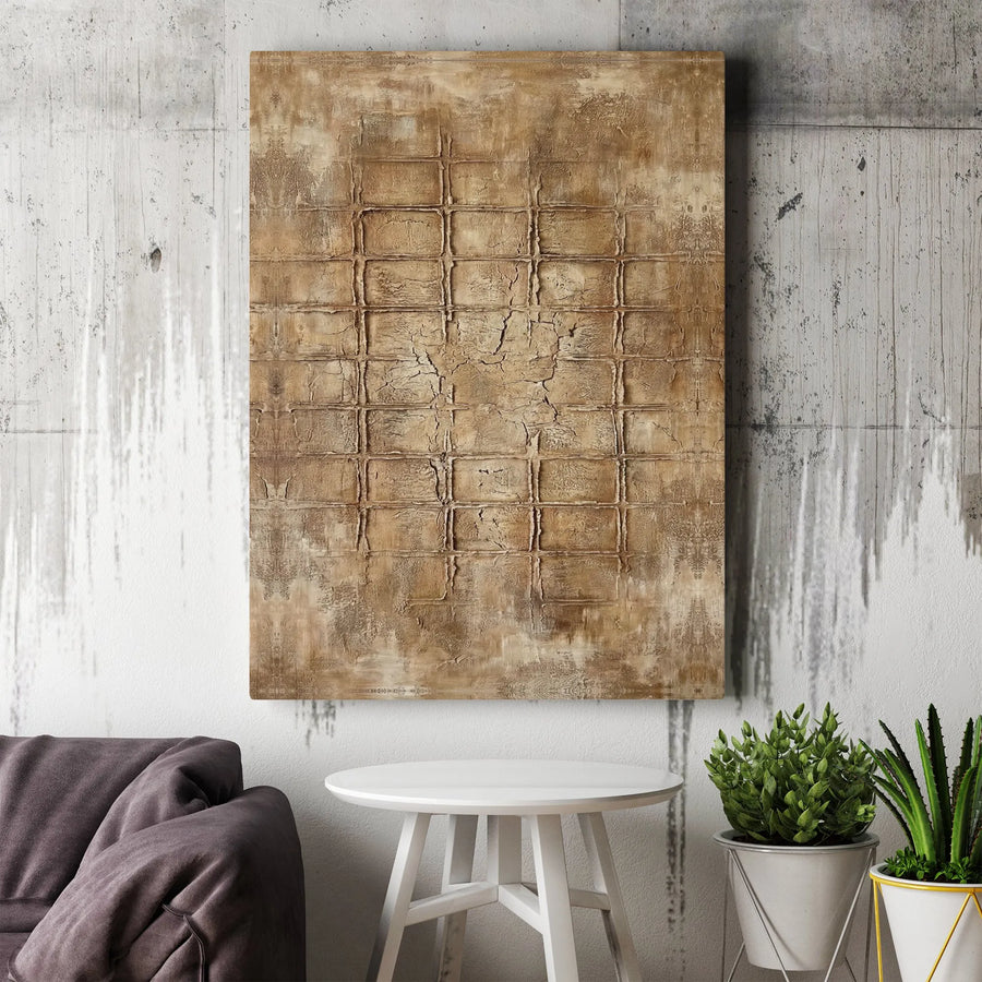 Abstract Textured Canvas Print | Wabi Sabi Industrial Grid Art | Premium Gallery Wrapped Canvas | Rustic Farmhouse Decor Gift