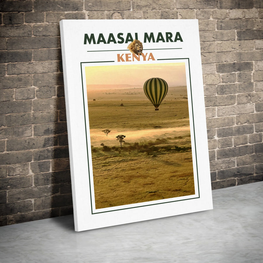 Maasai Mara Kenya Wall Art | Safari Lion and Hot Air Balloon Landscape | Premium Gallery-Wrapped Canvas | Wildlife Travel Gift for Africa Lovers