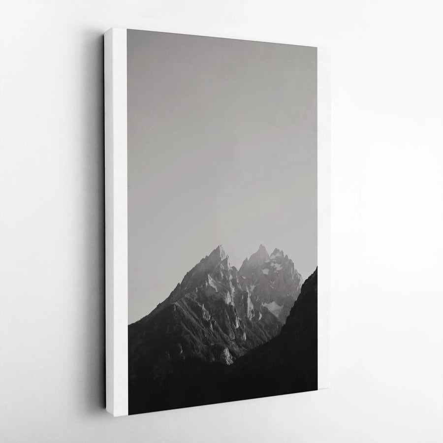 Black and White Mountain Canvas Print | Minimalist Monochrome Landscape | Premium Gallery Wrapped Canvas | Modern Office & Living Room Decor Gift