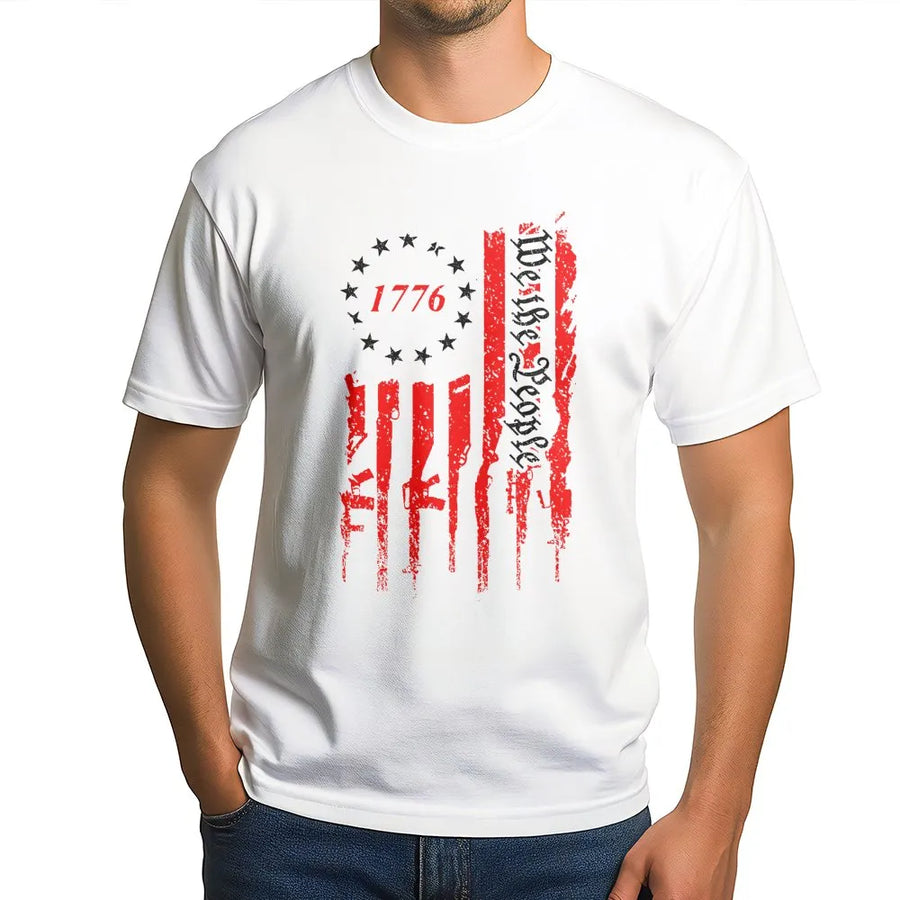 1776 We The People T-Shirt | Patriotic American Flag Gun Rights Design | Premium Cotton Graphic Tee | Gift for Conservatives and Second Amendment Supporters