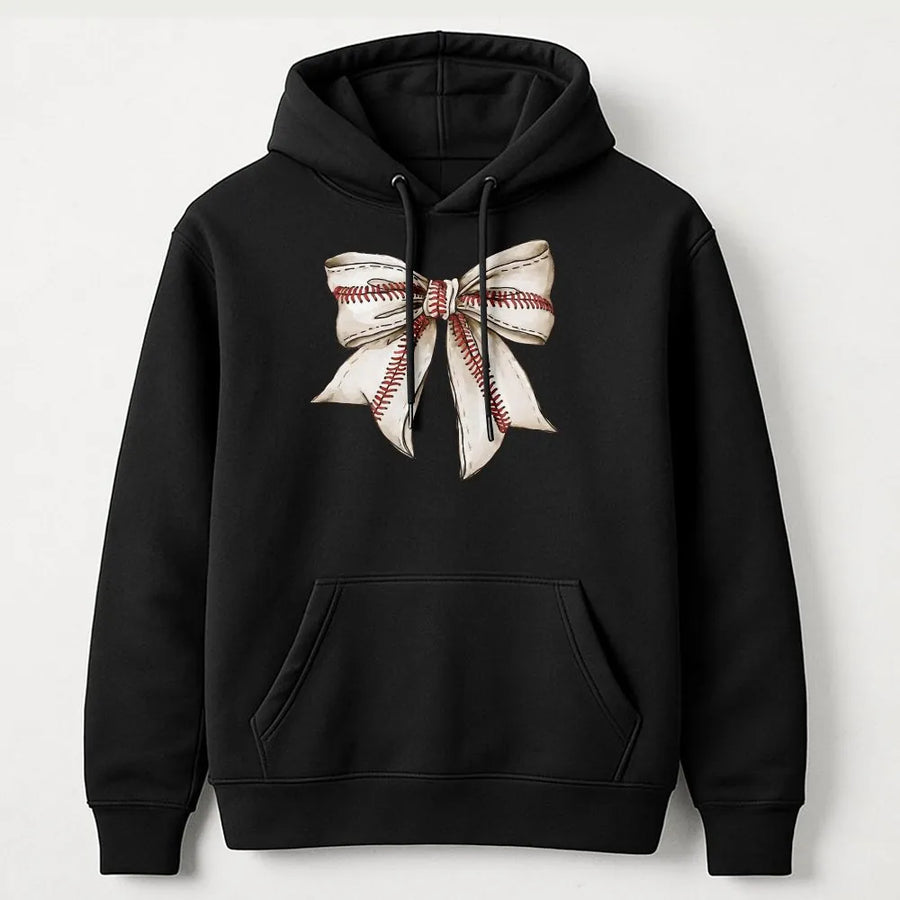 Baseball Bow Hoodie | Coquette Aesthetic Sports Graphic | Cotton Blend Premium Sweatshirt | Gift For Baseball Mom & Softball Fan