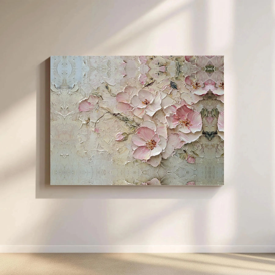 Textured Floral Canvas Wall Art | 3D Effect Cherry Blossom Art | Premium Gallery Wrapped Canvas | Modern Farmhouse Decor Gift