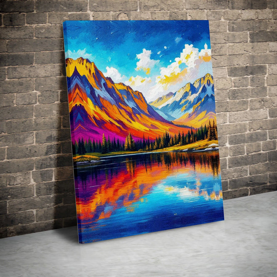 Mountain Landscape Canvas Print | Vibrant Impressionist Nature Wall Art | 1.25 Inch Gallery Wrap | Modern Home Office Decor Gift