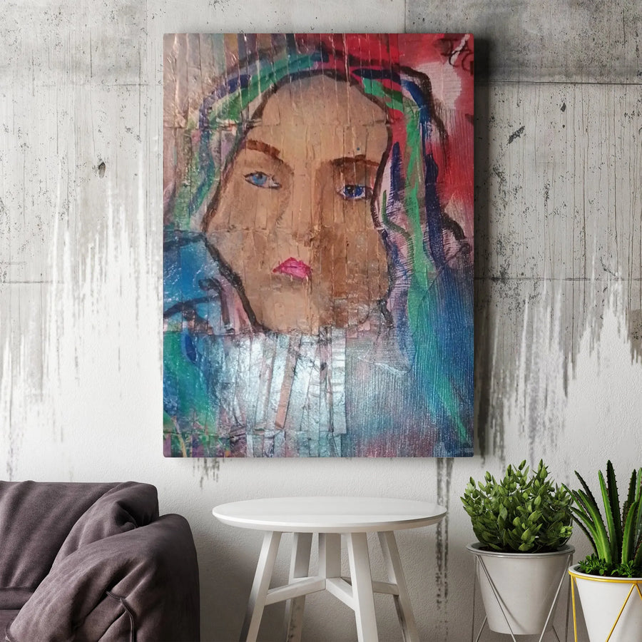 Abstract Woman Portrait Vertical Canvas | Colorful Expressive Female Face Painting | Premium Thick Gallery Wrap Canvas | Modern Home Decor Gift