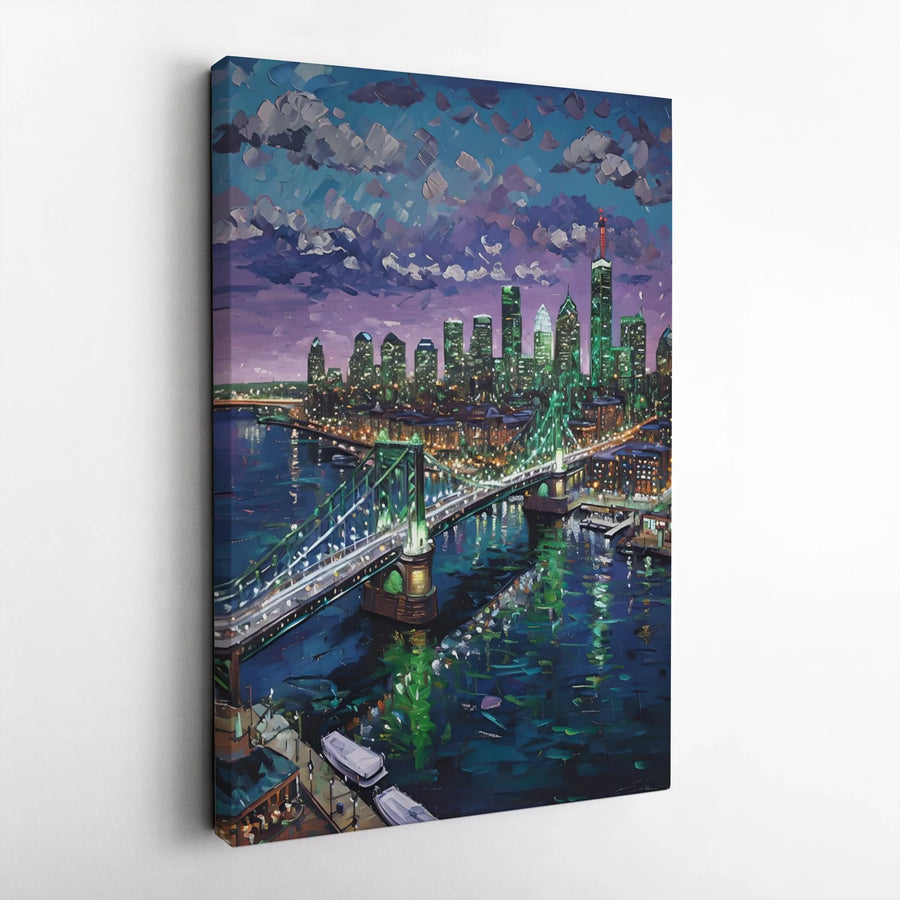 NYC Skyline Canvas Wall Art | Impressionist City Bridge Nightscape | Premium Fade-Resistant Gallery Wrap | Modern Home Office Decor Gift