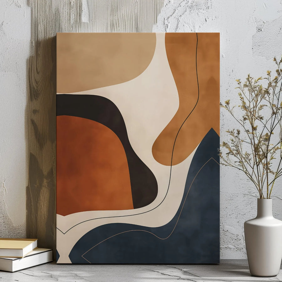 Abstract Wall Art Canvas | Earth Tone Organic Shapes with Minimalist Lines | Premium Gallery Wrapped Decor | Modern Boho Living Room Decor