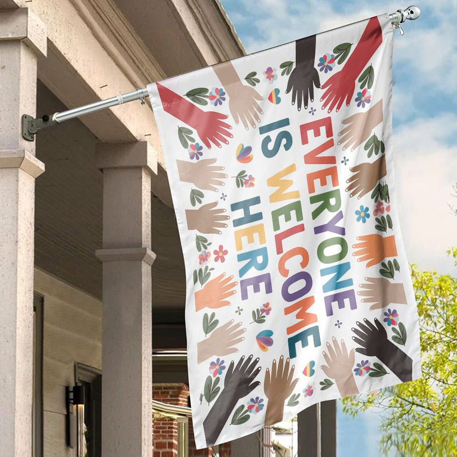 Everyone Is Welcome Here House Flag | Diversity Inclusion Garden Banner | UV-Resistant Polyester | Welcoming Home Decor Gift