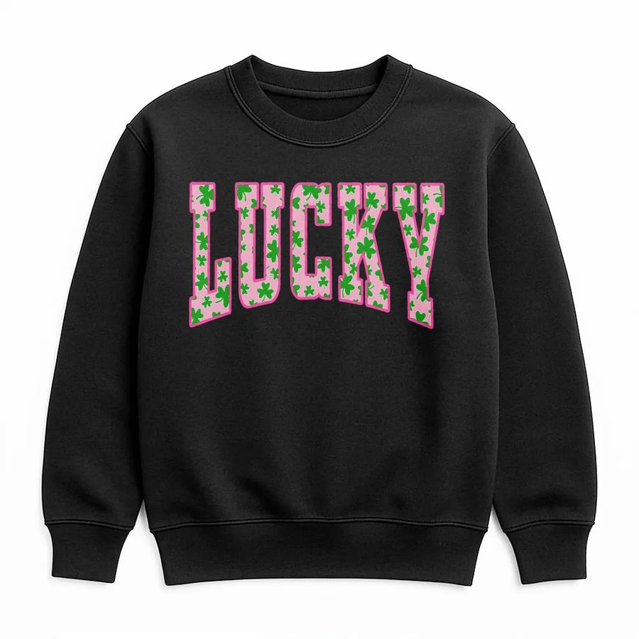 Lucky Shamrock Sweatshirt | Varsity Letter Graphic Print | Premium Cotton Blend | St. Patricks Day Irish Gift For Her