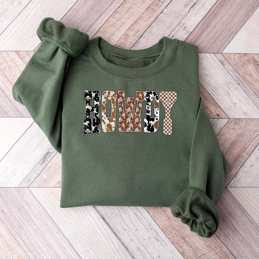 Howdy Western Sweatshirt | Cowgirl Aesthetic Letter Print | Soft Cotton Blend | Trendy Country Gift for Women