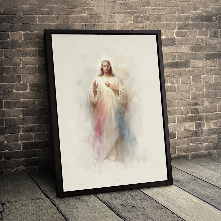 Divine Mercy Canvas Print | Sacred Heart Jesus Watercolor Wall Art | Gallery Quality Religious Home Decor | Catholic Gift for Church Office